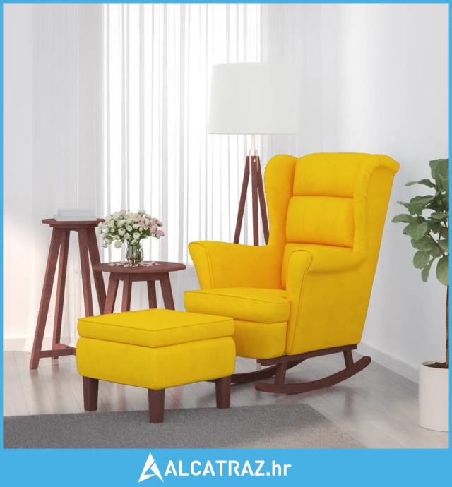 Stolica za ljuljanje s drvenim nogama i stolcem žuta baršun - NOVO