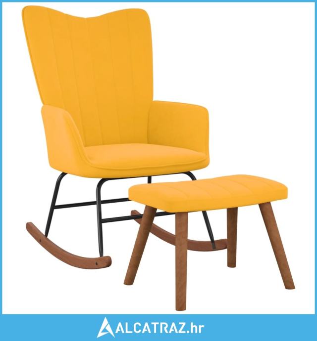 Stolica za ljuljanje s osloncem za noge boja senfa baršunasta - NOVO