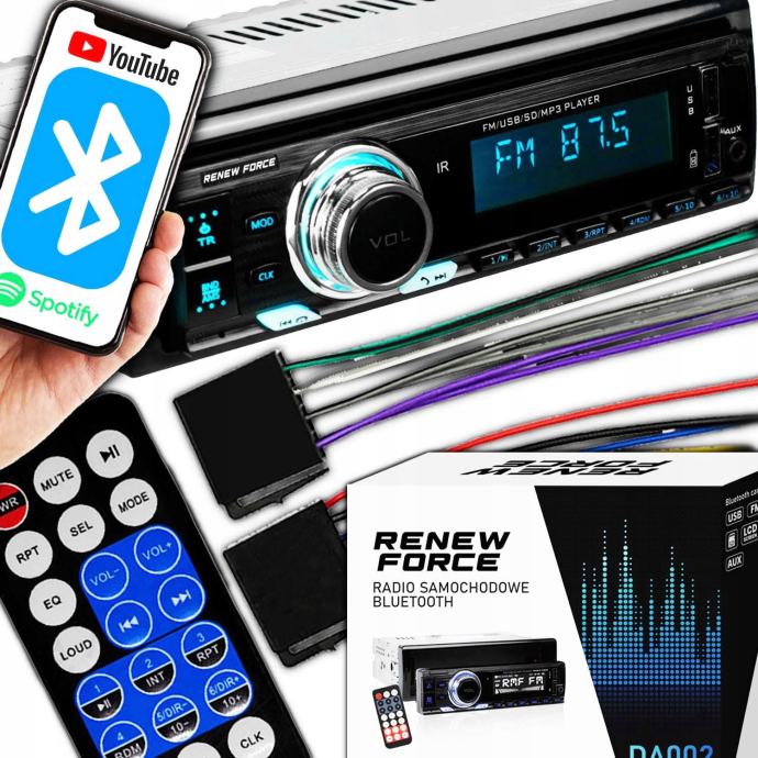 1DIN 12V LCD FM auto radio 4x55W 2x USB Bluetooth SD + daljinski RENEW