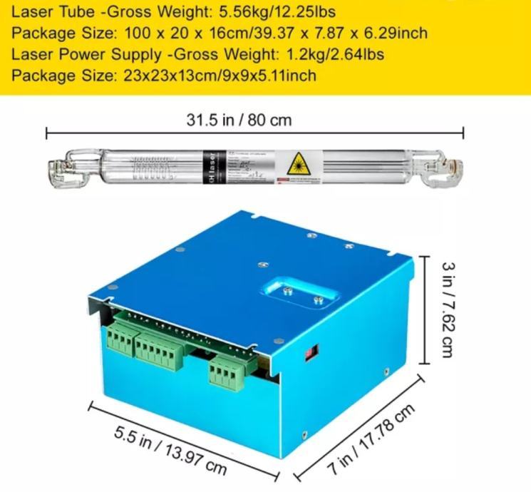 CO2 laserska cijev 50W i napajanje