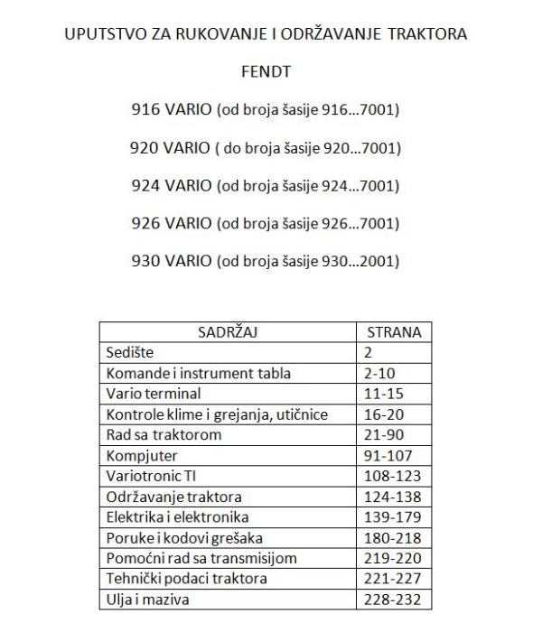 Fendt 916-920-924-926-930 Vario  - Uputstvo