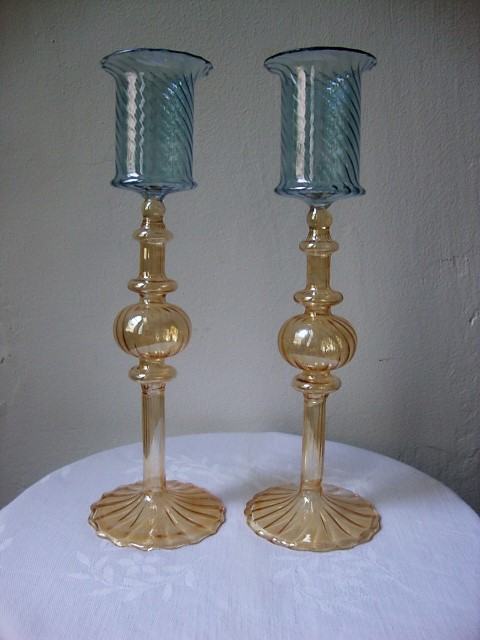 VENETIAN MURANO GLASS CANDELABRA PAIR - SVIJEĆNJACI U PARU