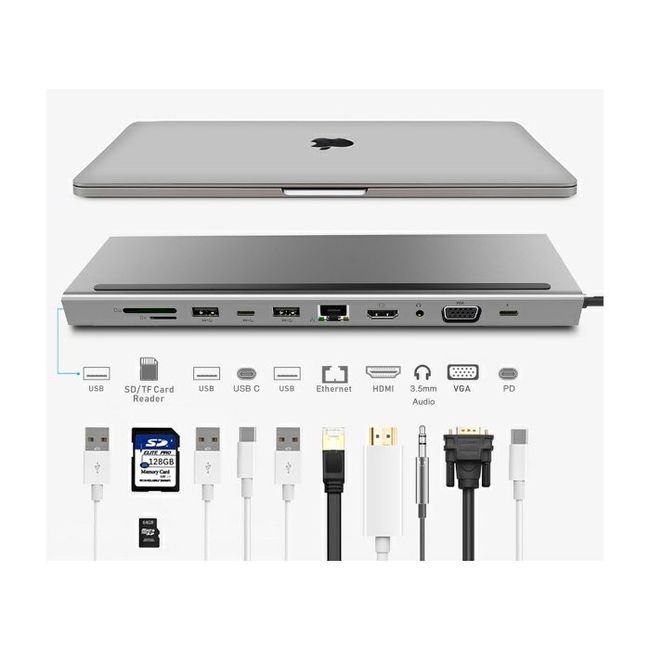 Docking stanica ASONIC, USB-C, 11u1, HDMI/VGA/SD/RJ45/U3   Novo