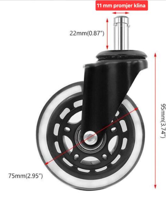 Kotači za uredsku stolicu, 5 komada,  11mm, sa zaštitom za ležaj