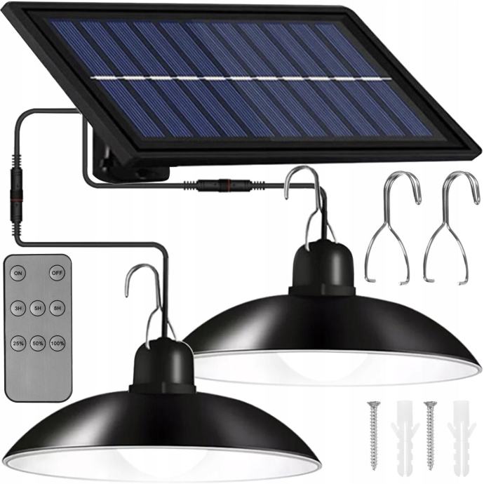 2x solarna viseća LED lampa 80W hladno bijela 3600mAh IP44