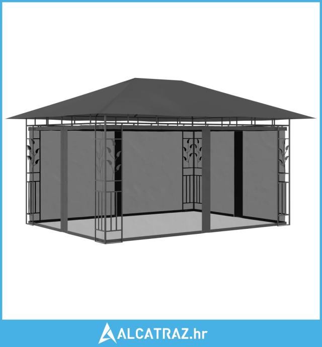 Sjenica s mrežom protiv komaraca 4x3x2,73 m antracit 180 g/m² - NOVO