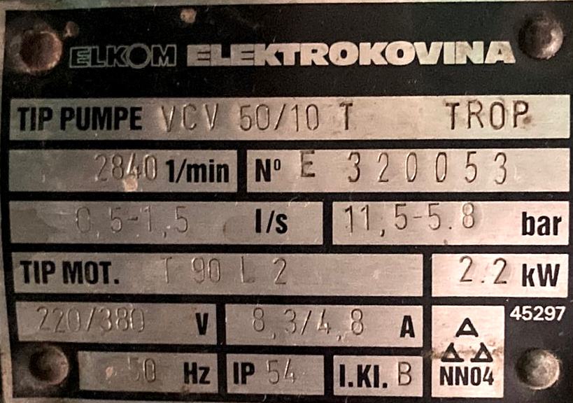 Pumpa za hidrofor ELEKTROKOVINA VCV 50/10 T