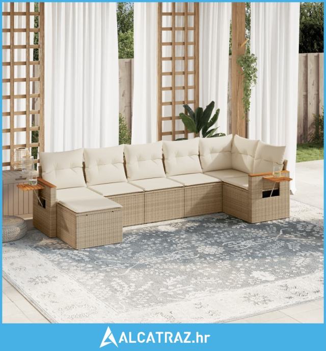 7-dijelni set vrtnih sofa od poliratana s jastucima bež - NOVO