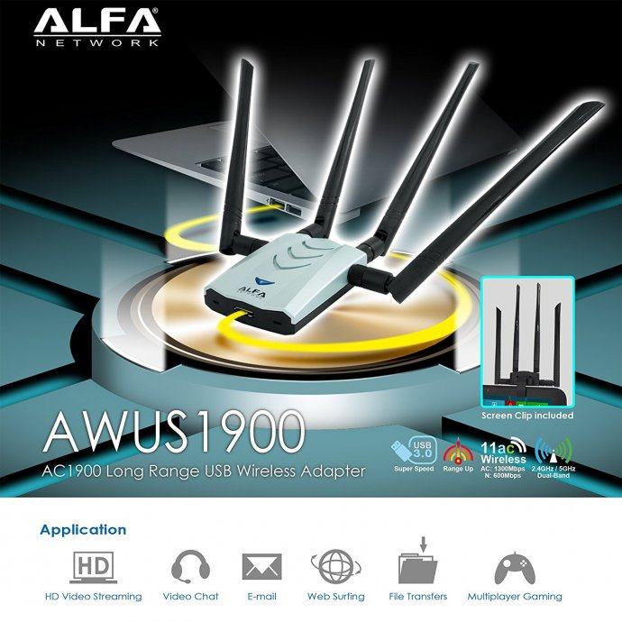 Alfa AWUS1900 802.11ac 1900Mbps Dual Band 2,4 / 5Ghz Wi-Fi USB adapter