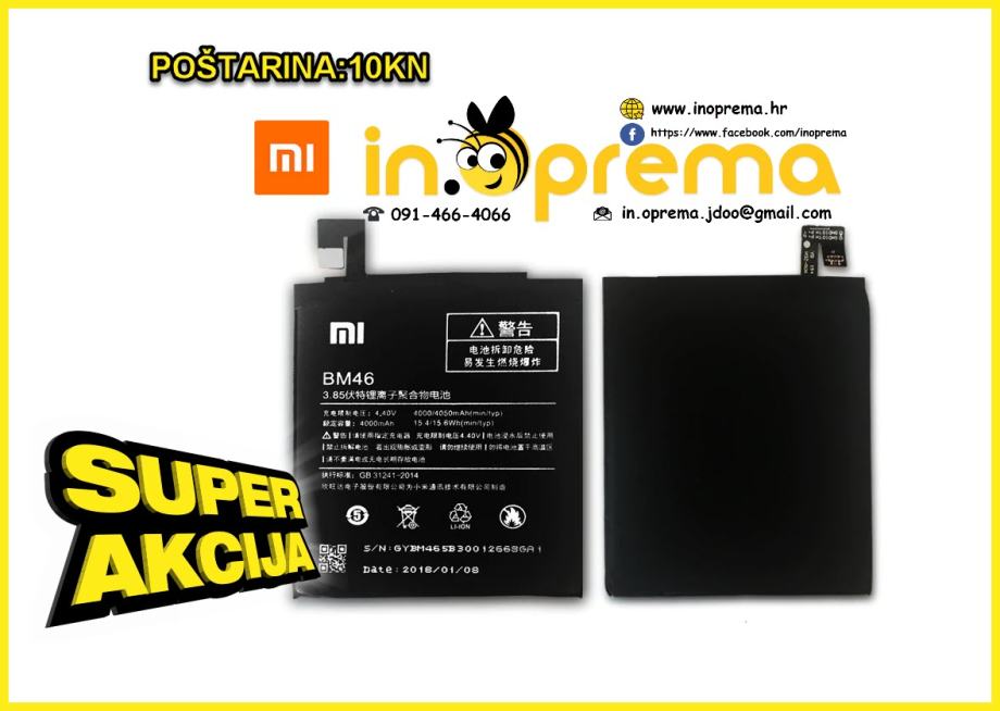 XIAOMI BM46 REDMI NOTE 3 ORIGINAL ORGINAL BATERIJA BATERIA NOTE 3 PRO