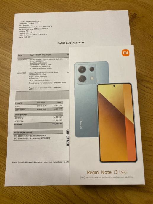 Redmi Note 13 5G 8/256GB Graphite Black **NOVO** Zapakirano!