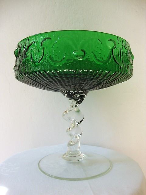 Staklena zdjela za voće - vintage green glass centrepiece 1960.