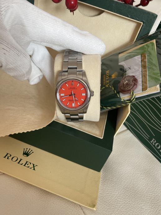 Rolex Oyster Perpetual 36mm Coral Red Dial Lady