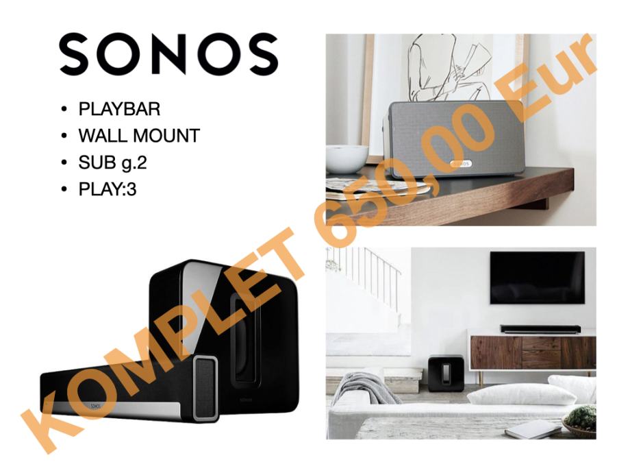 Sonos Playbar, SUB, Play:3 i zidni nosač za Playbar (komplet)